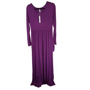 NWT DEARCASE Maxi Dress Long Sleeve Crewneck Loose Plain Casual Empire Waist Fal